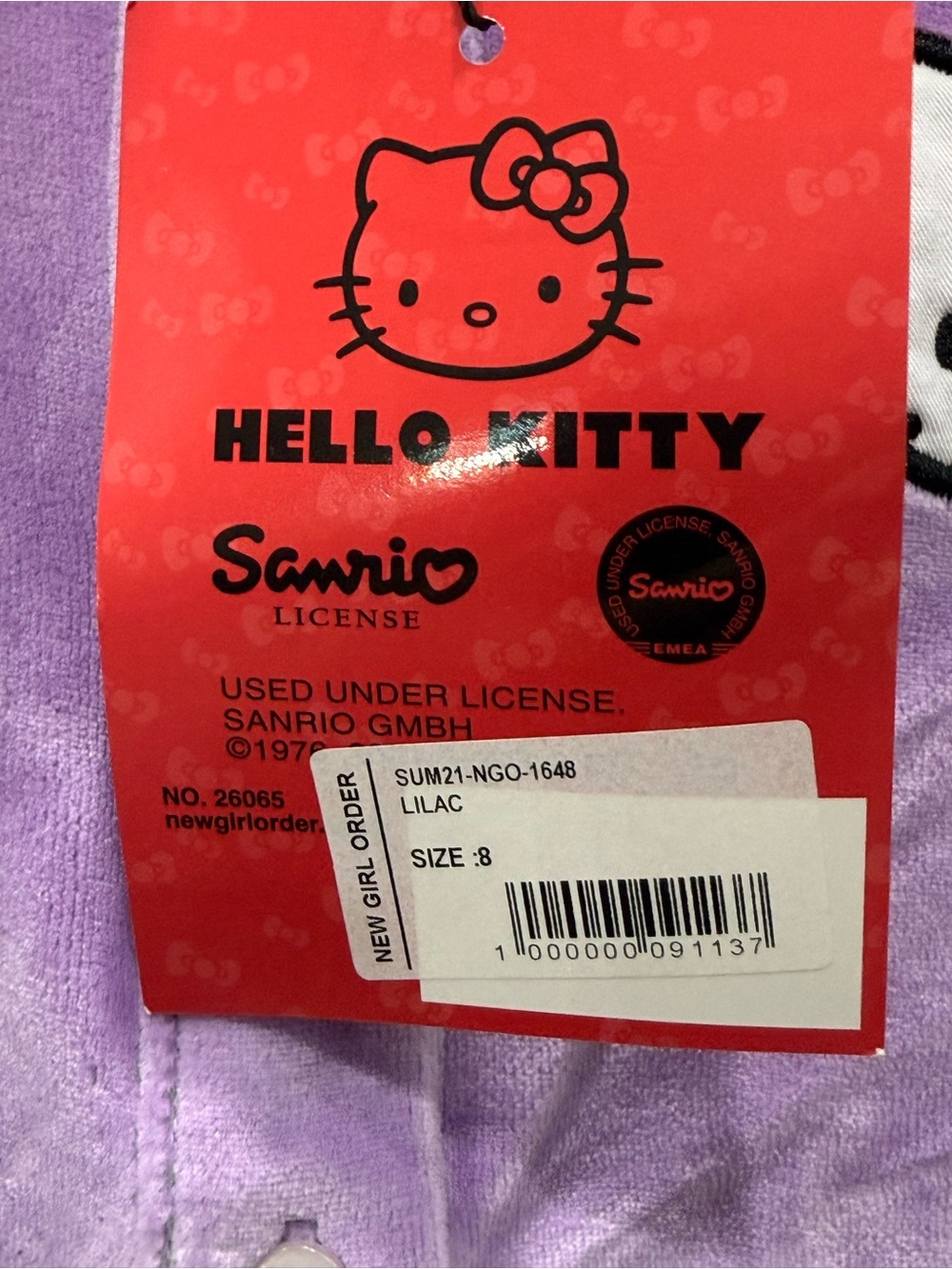 New Girl Order x Hello Kitty Lilac Velour Romper Playsuit US 4 NWT 2021 - Picture 4 of 5